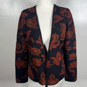 Peruvian Connection Size Small 100% Alpaca Black Floral Sweater Cardigan Jacket